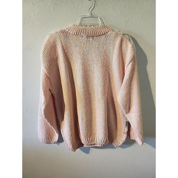 Vintage Maggie Lawrence Sweater 80s 90s Pink Knit Flower Sweater Large - Picture 5 of 5